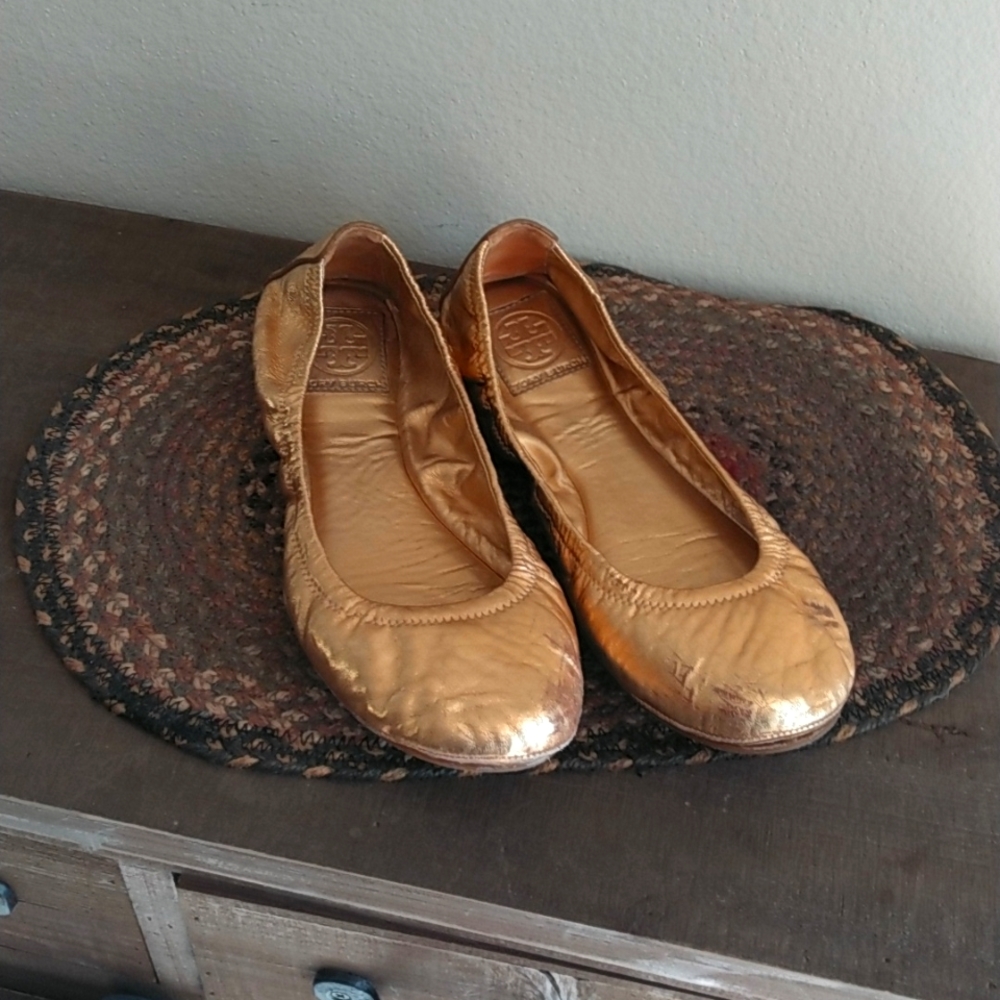 Tory Burch Gold Ballet Slip On Shoes